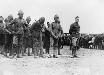 During the Boer War: A Group of British Prisoners, with Winston Churchill on the Right